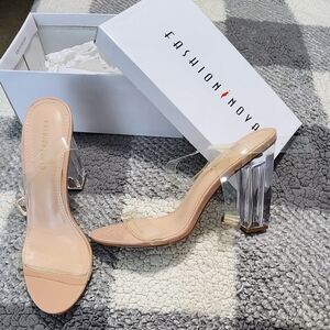 Fashion Nova Transparent and Beige Heels